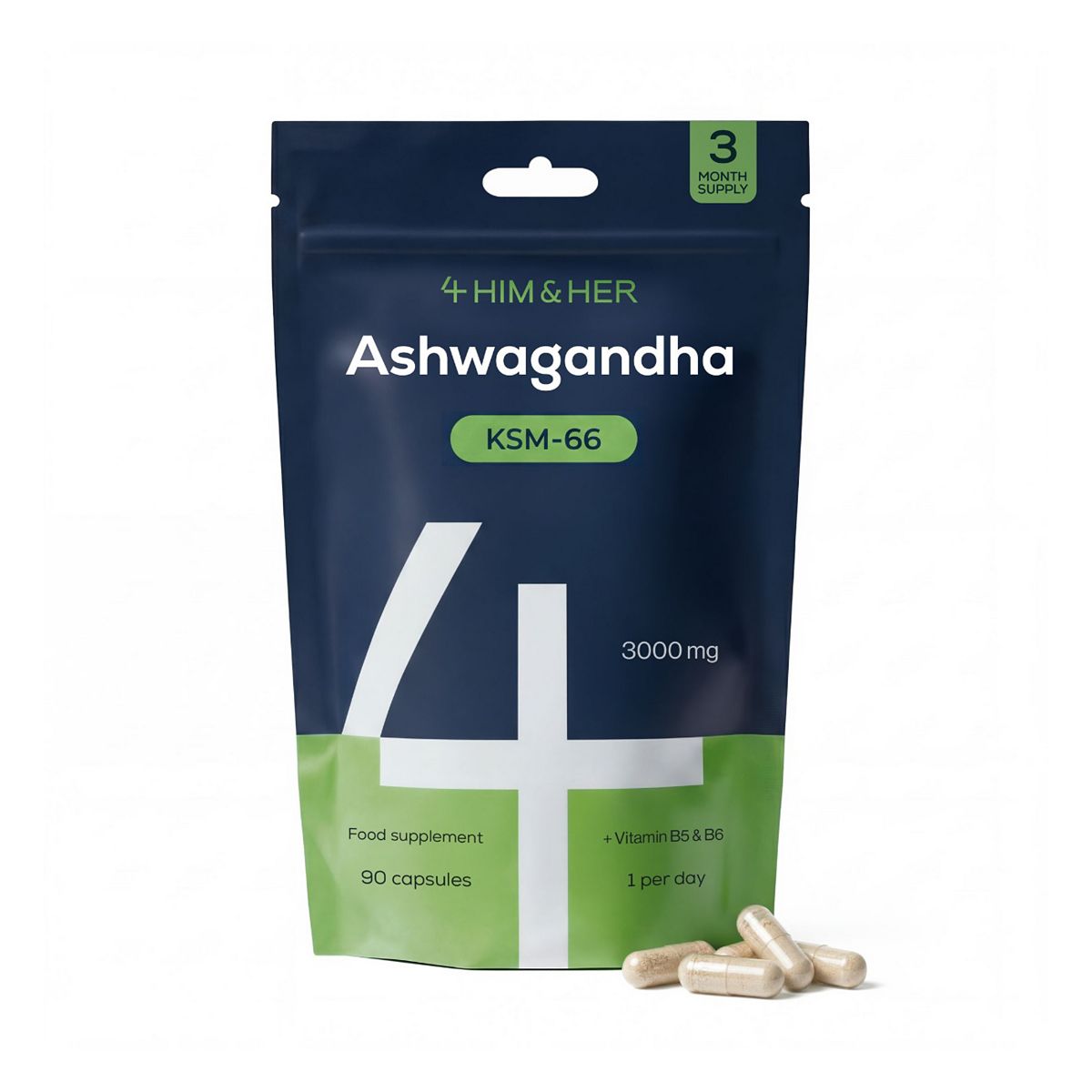4HIM4HER 4 Him & Her Ashwagandha Ksm-66 Extract 250Mg With Vitamin B5 B6 - 90 Vegan Capsules