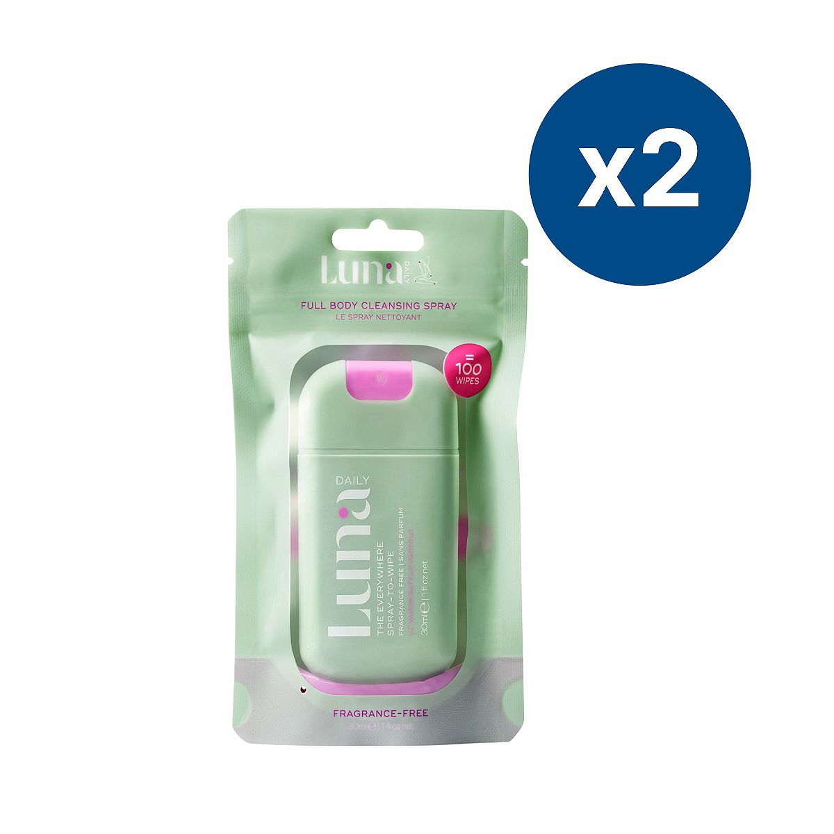 LUNA DAILY The Everywhere Spray To Wipe Fragrance Free 30Ml X2