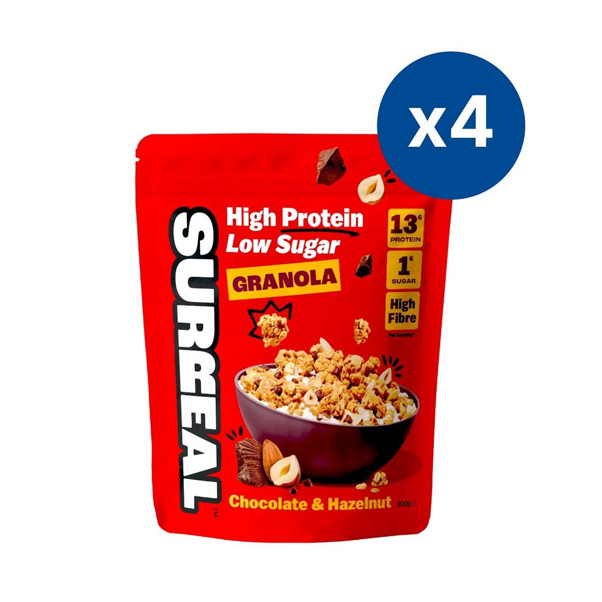 Surreal High Protein Low Sugar Chocolate Hazelnut Granola X4 Bundle