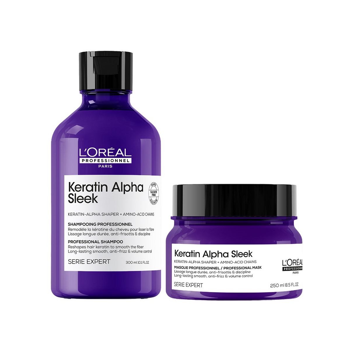 L'Oreal Professionnel Keratin Alpha Sleek Shampoo & Hair Mask Bundle Anti-Frizz Smoothing