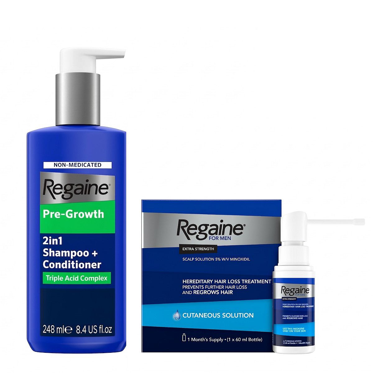 Regaine For Men Scalp Solution & Pre-Growth 2In1 Shampoo + Conditioner Bundle