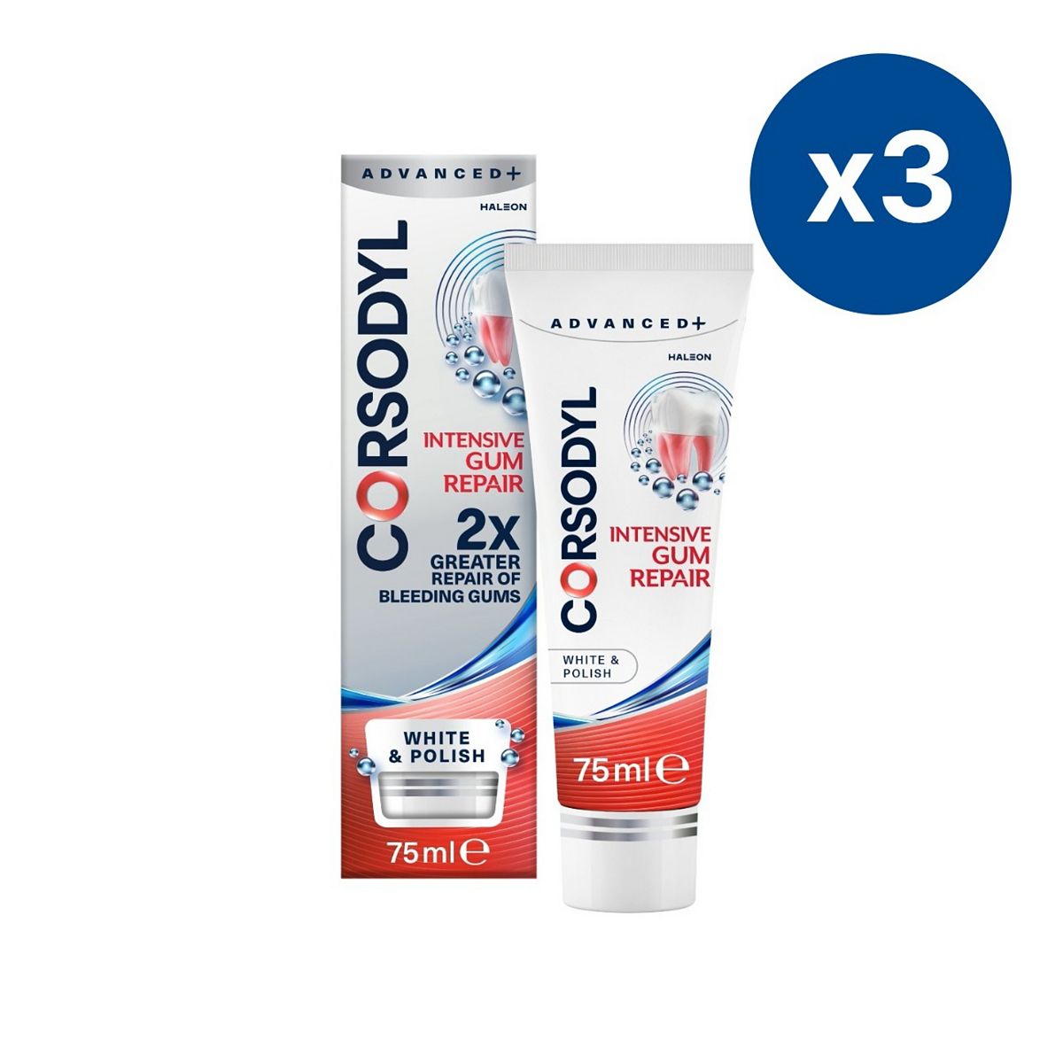Corsodyl Intensive Gum Repair White & Polish 3X75Ml Bundle