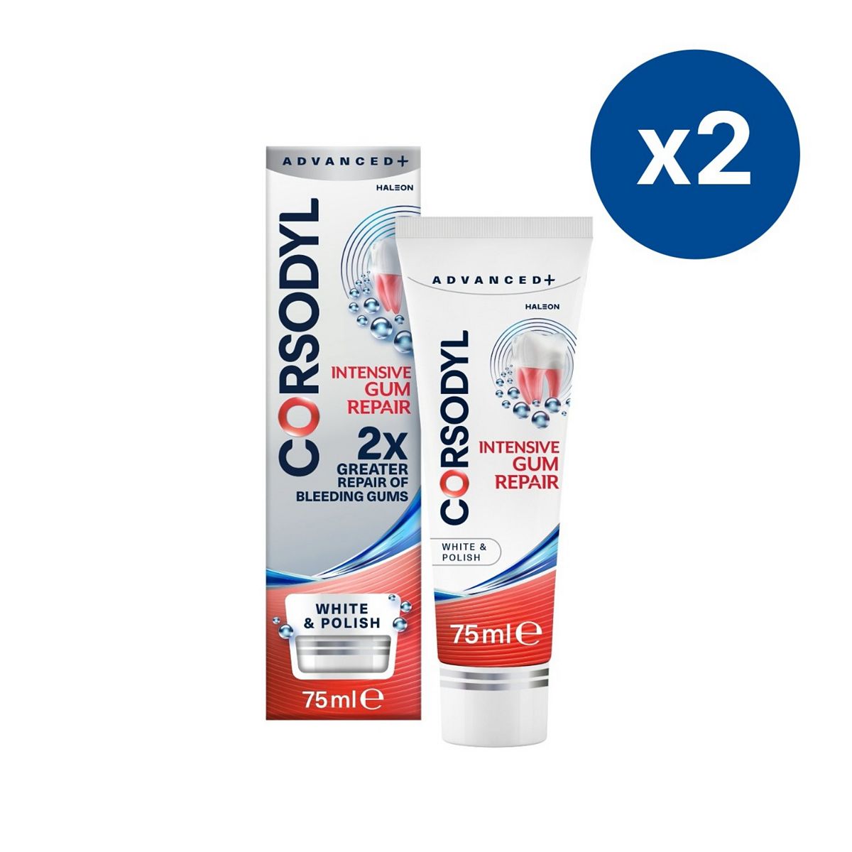 Corsodyl Intensive Gum Repair White & Polish 2X75Ml Bundle