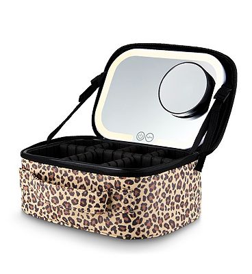 Carmen Cosmetic Case With Led Mirror Leopard Print