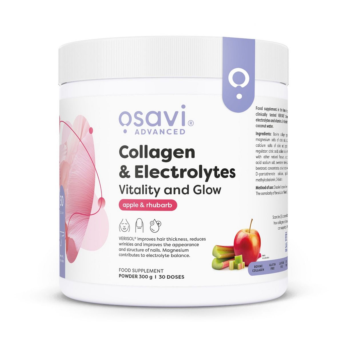 Osavi Collagen Electrolytes Vitality And Glow Apple & Rhubarb 300G Powder