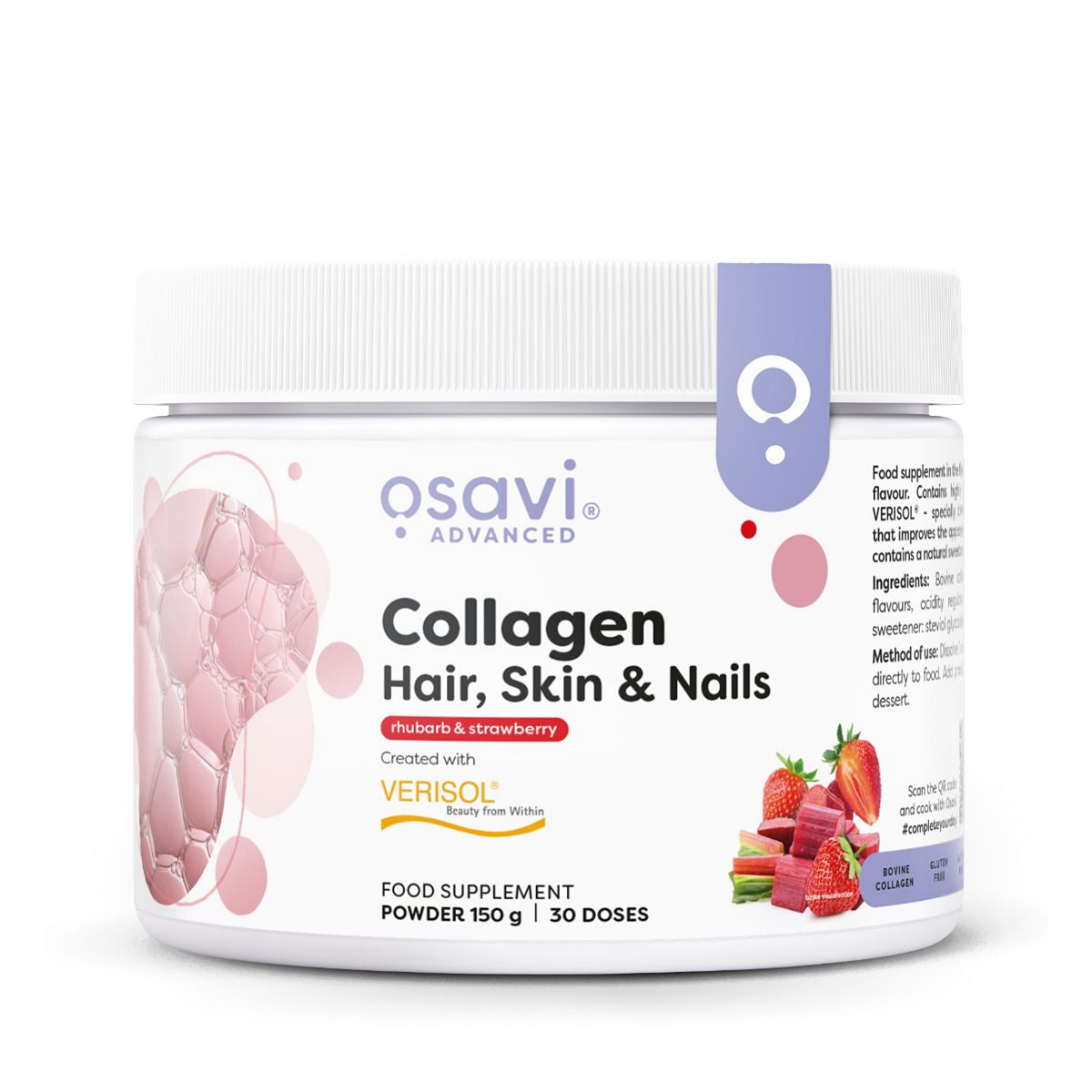 Osavi Collagen Peptides Hair Skin & Nails Rhubarb Strawberry 150g