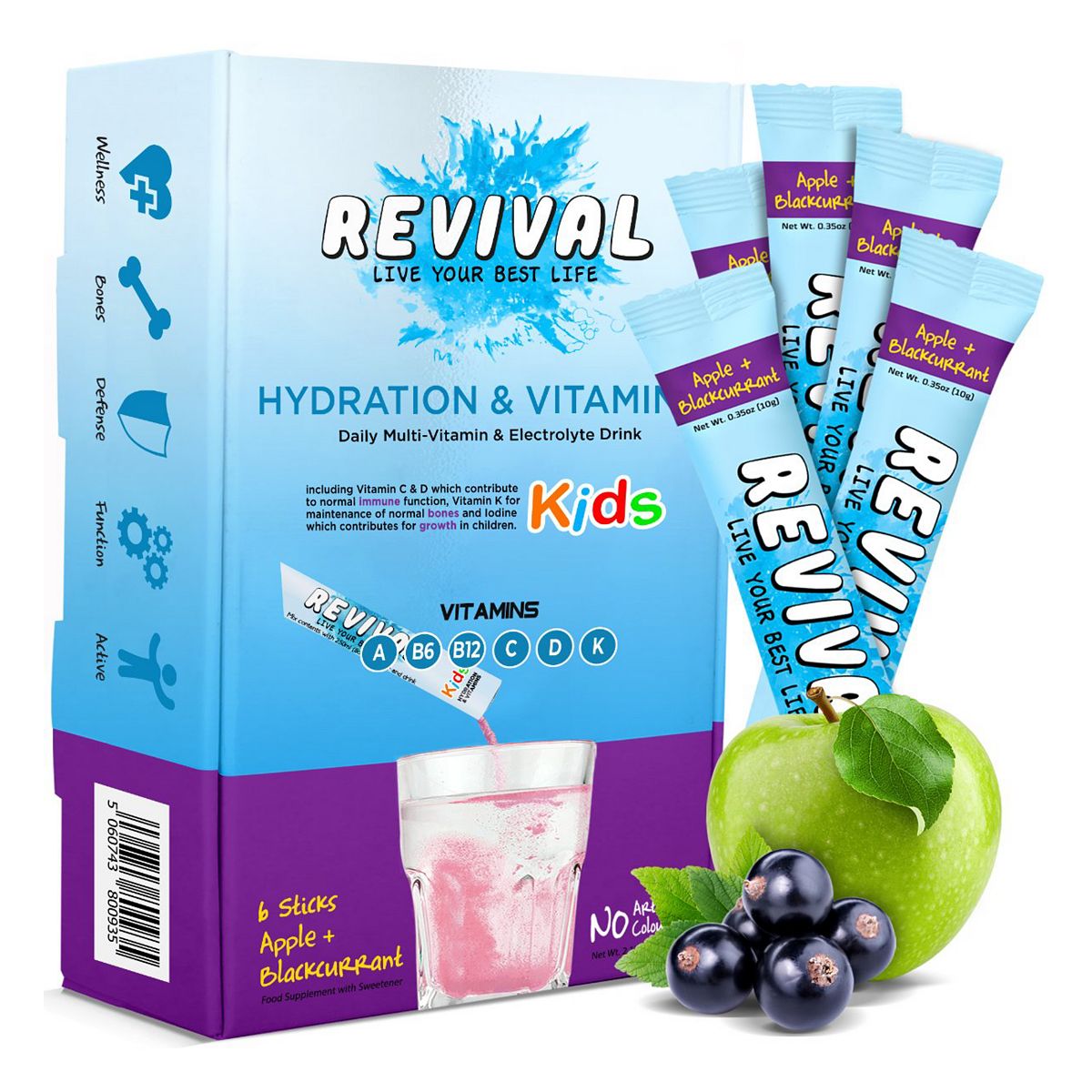 Revival Kids Daily Multi-Vitamin & Electrolyte Hydration Drink Apple Blackcurrant 6 Pack