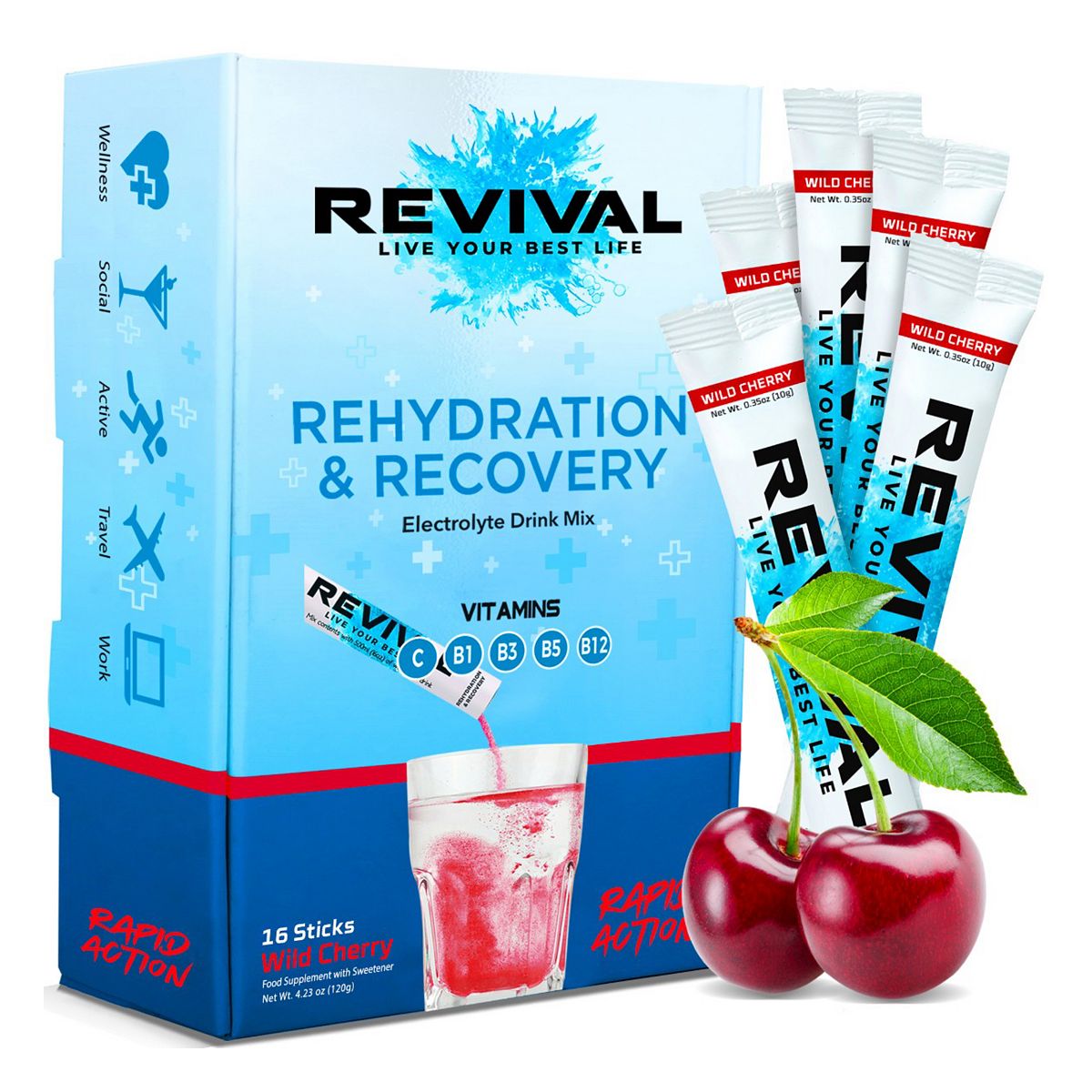 Revival Drinks Ltd Revival Rapid Electrolyte Powder Sachet Wild Cherry - 16 Pack