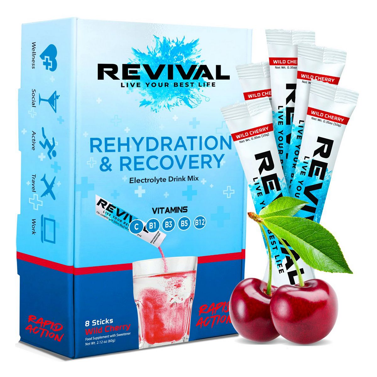 Revival Drinks Ltd Revival Rapid Electrolyte Powder Sachet - Wild Cherry 8 Pack