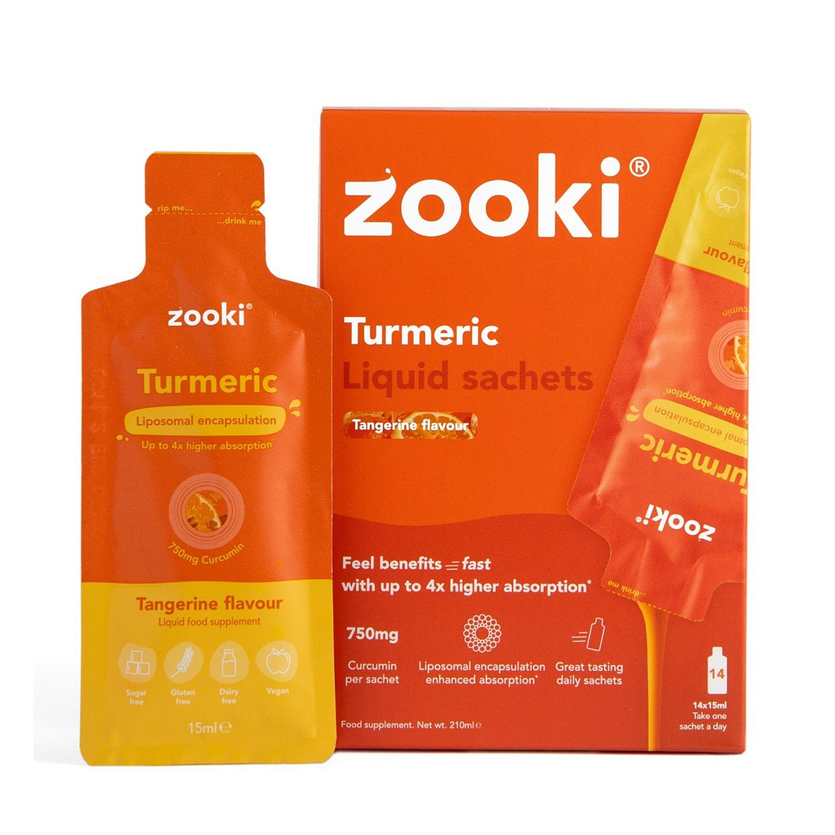 Zooki Liposomal Turmeric | Liposomal Turmeric with Curcumin for Joint & Inflammation Support – 14 Sachets Tangerine