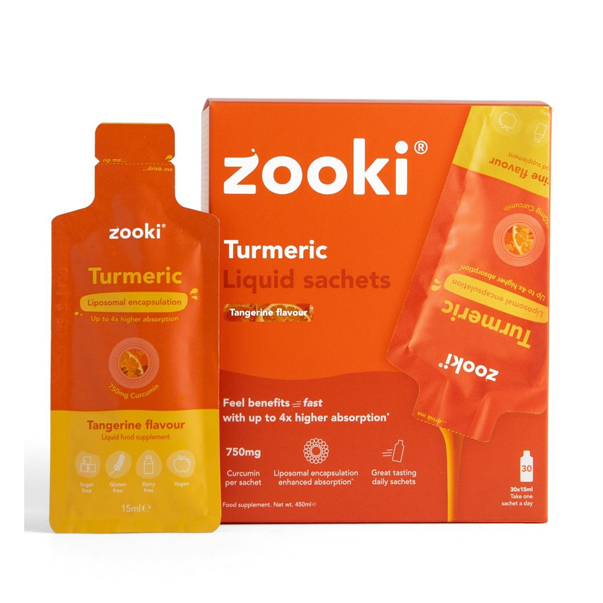 Zooki Liposomal Turmeric | Liposomal Turmeric with Curcumin for Joint & Inflammation Support – 30 Sachets Tangerine