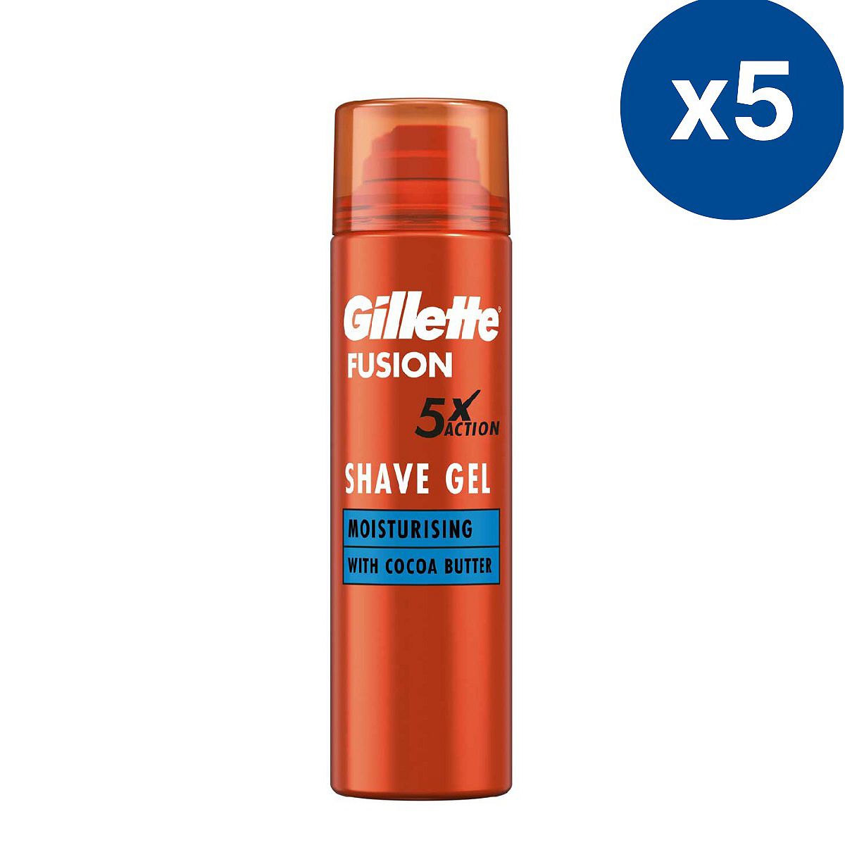Gillette Fusion Moisturising Shave Gel For Men With Cocoa Butter X5 Bundle