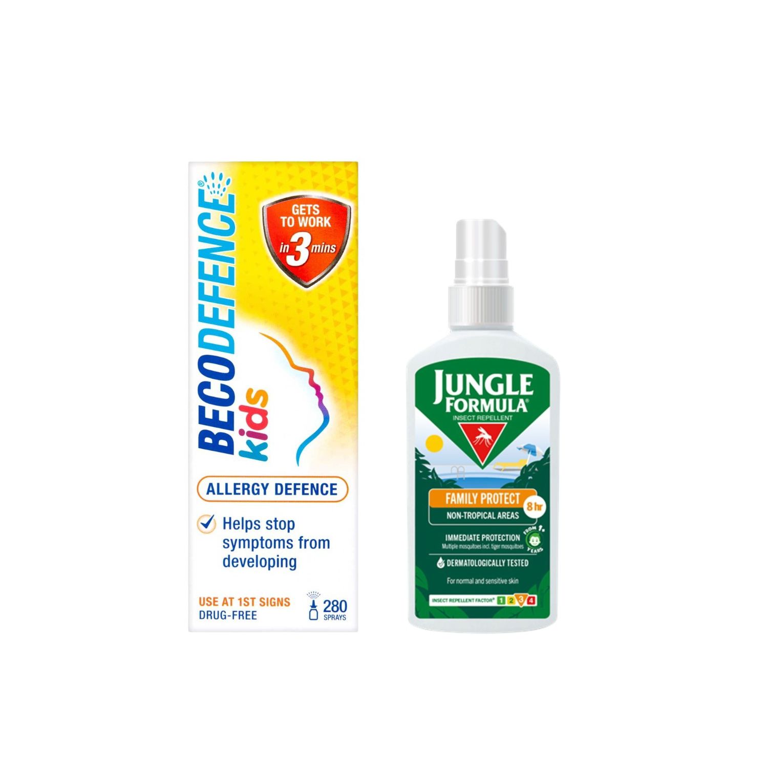 Jungle Formula Family Protect Spray & Becodefence Kids Allergy 280 Sprays Bundle, 100ml