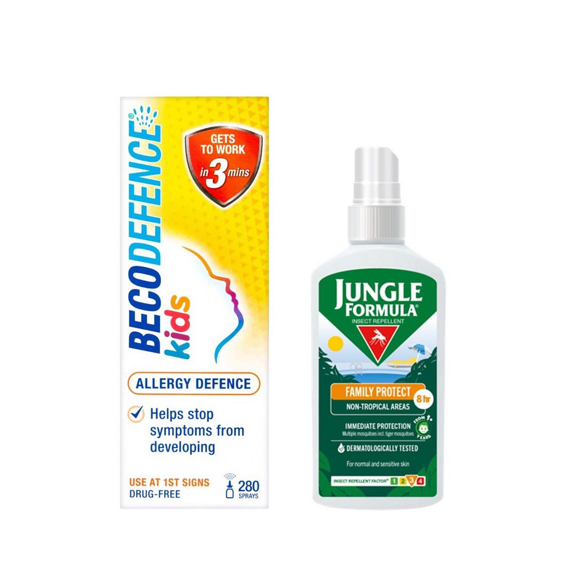 Jungle Formula Family Protect 100Ml Spray & Becodefence Kids Allergy 280 Sprays Bundle