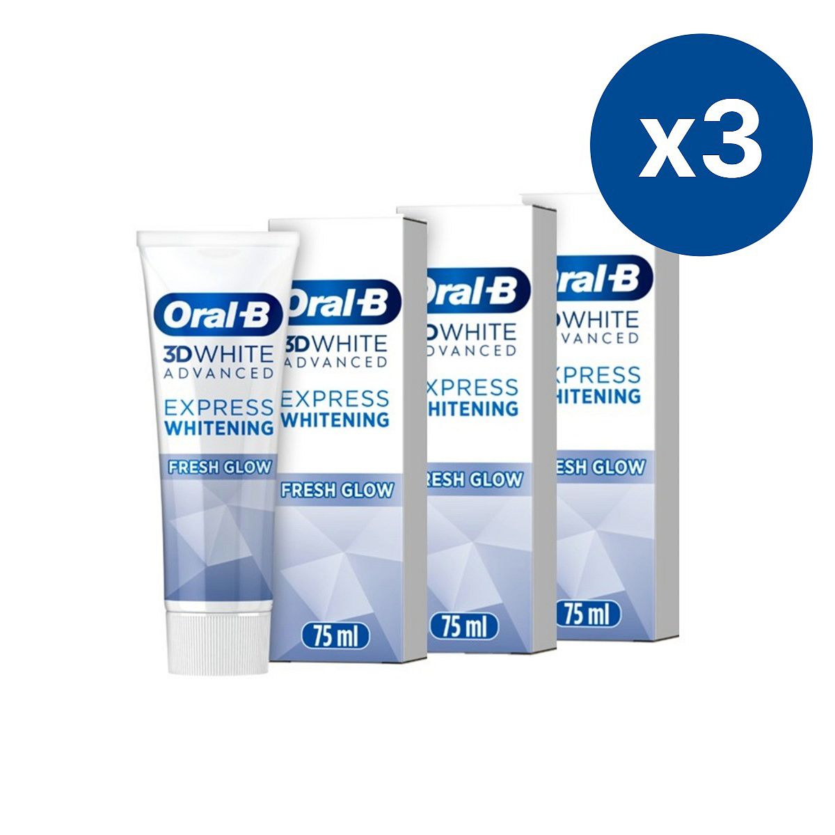 Oral B Oral-B 3D White Advanced Express Whitening Fresh Glow Toothpaste 75Ml X3 Bundle
