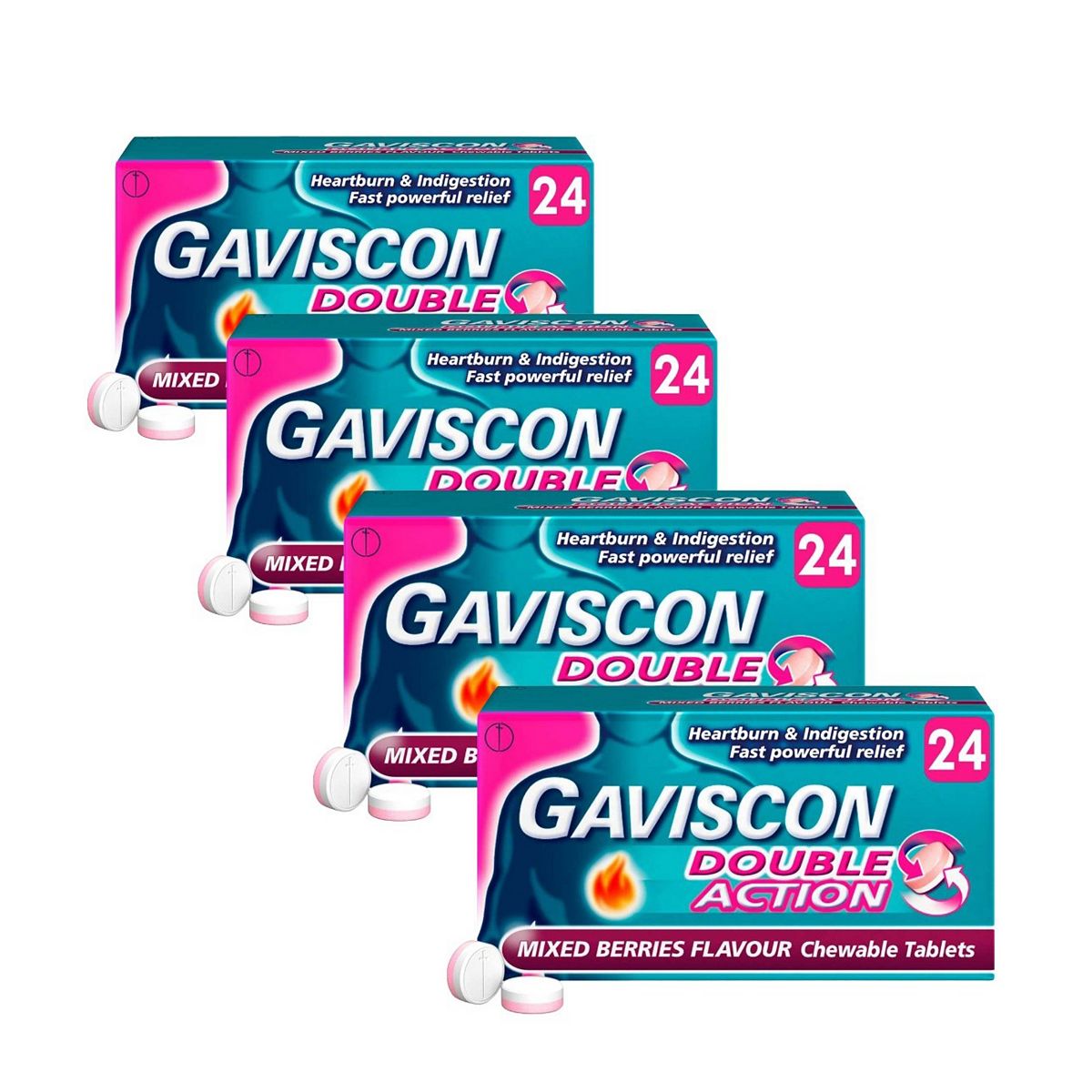Gaviscon Double Action Mixed Berries Chewable Tablets 24 X 4 Bundle