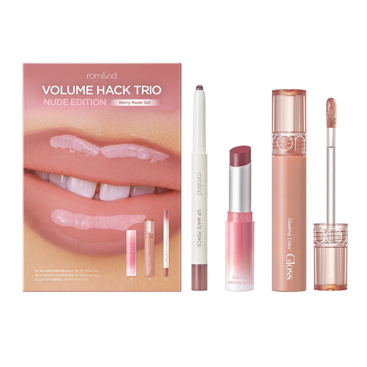 rom&nd Volume Hack Trio_Berry Nude Set, 8g