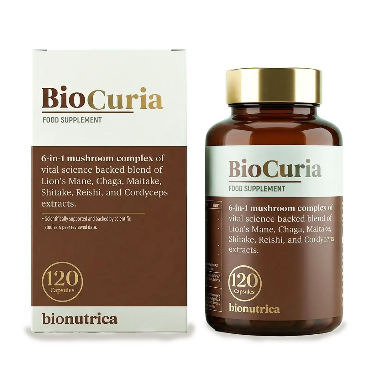 Bionutrica Biocuria 6 Mushroom Complex Immune, Energy & Focus Support 120 Capsules