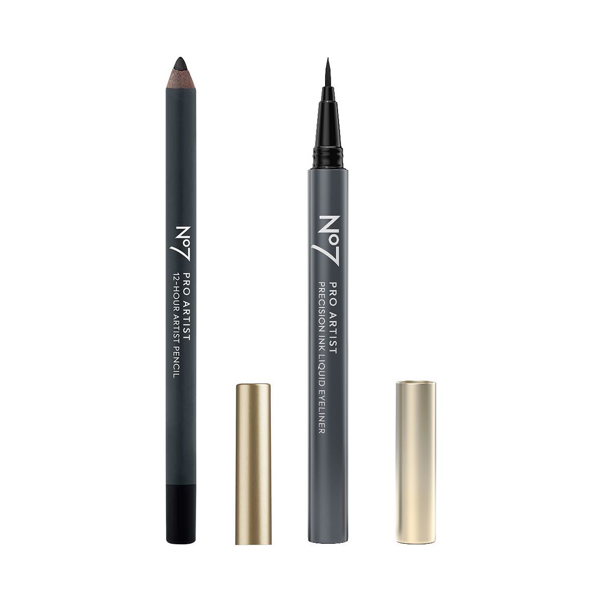 No7 Pro Artist 12 Hour Pencil Noir Black & Liquid Eyeliner True Bundle