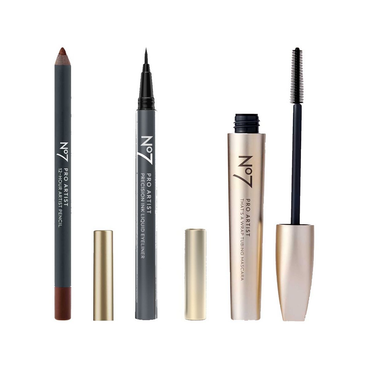 No7 Pro Artist Pencil, Liquid Eyeliner And Tubing Mascara Brown Bundle