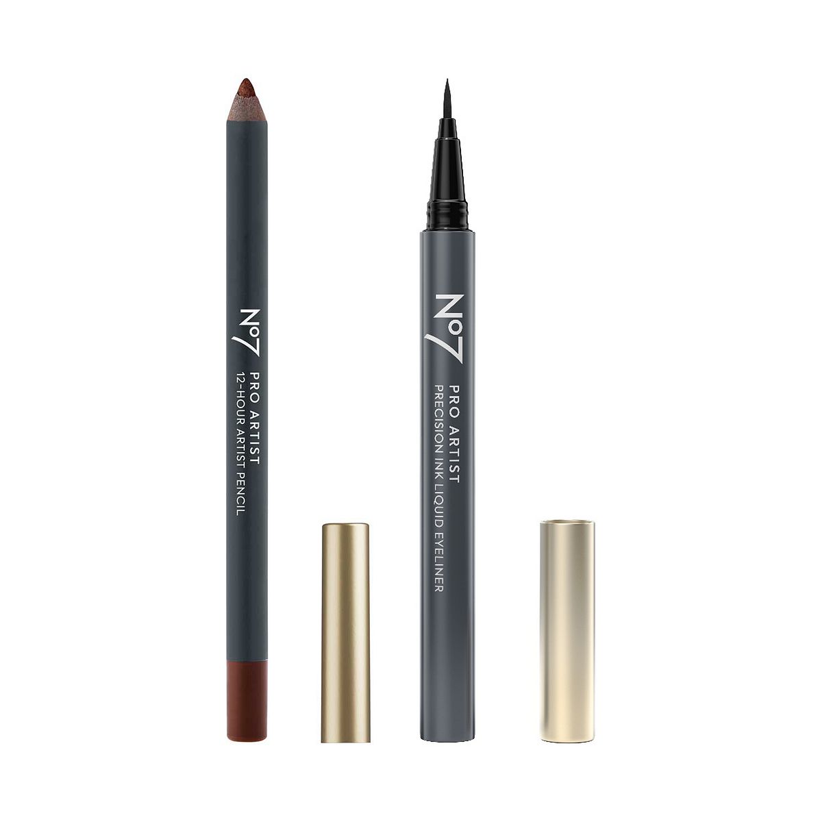 No7 Pro Artist 12 Hour Pencil Noisette Brown & Liquid Eyeliner Bundle