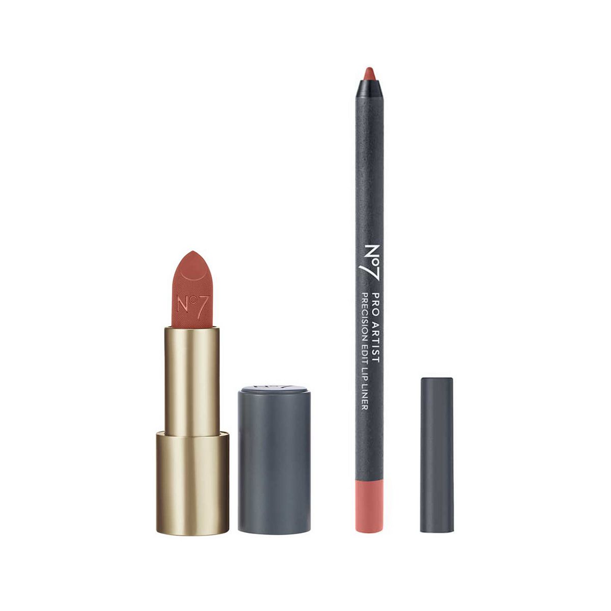 No7 Pro Artist Matt Muse Lipstick & Precision Lip Liner Nude Glam Bundle