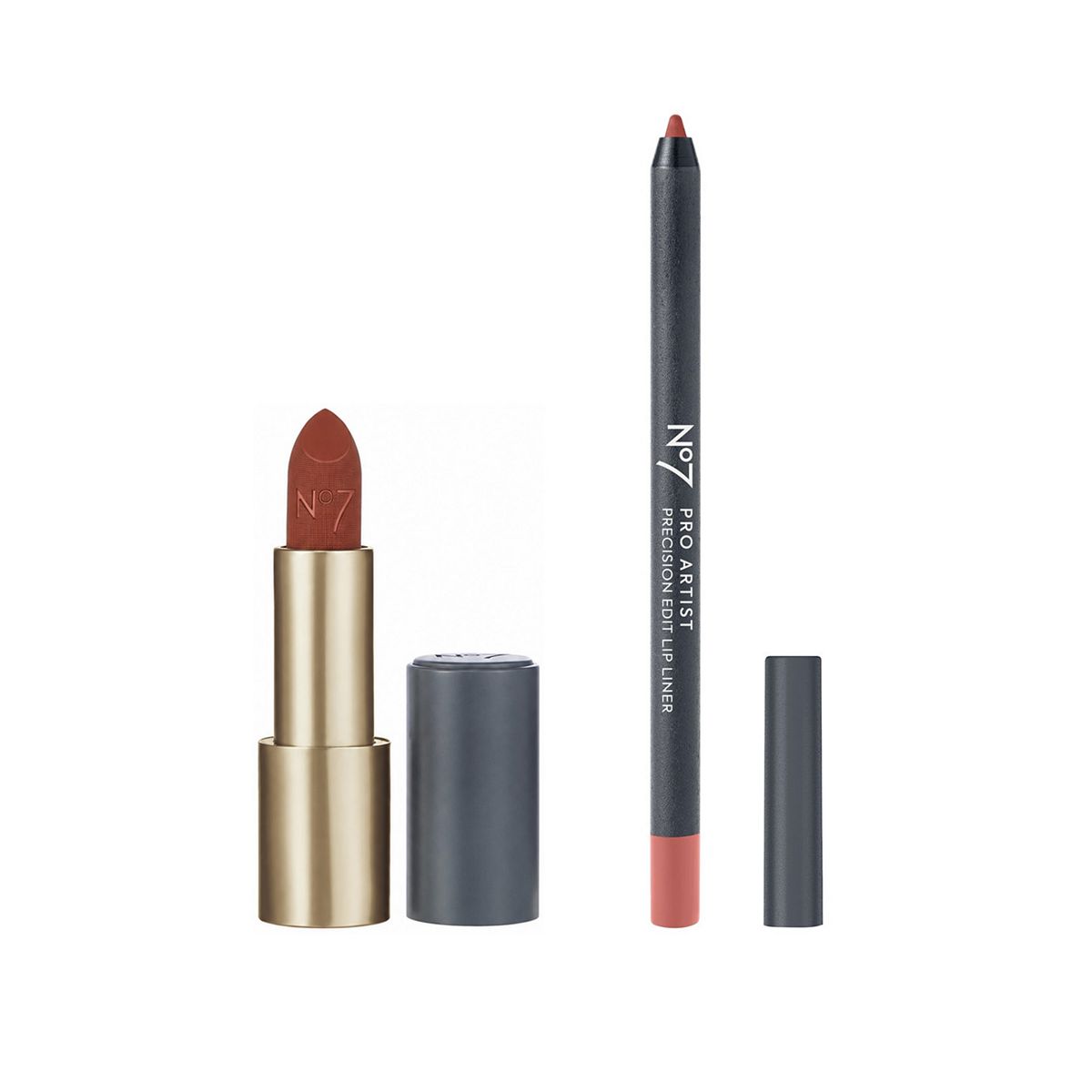 No7 Pro Artist Matt Muse Lipstick & Precision Lip Liner Sunset Satin Bundle