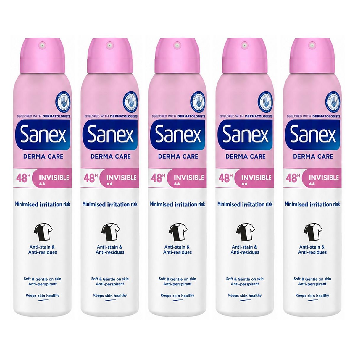 Sanex Dermo Invisible Dry Aerosol Deodorant200 Ml X5, 200ml