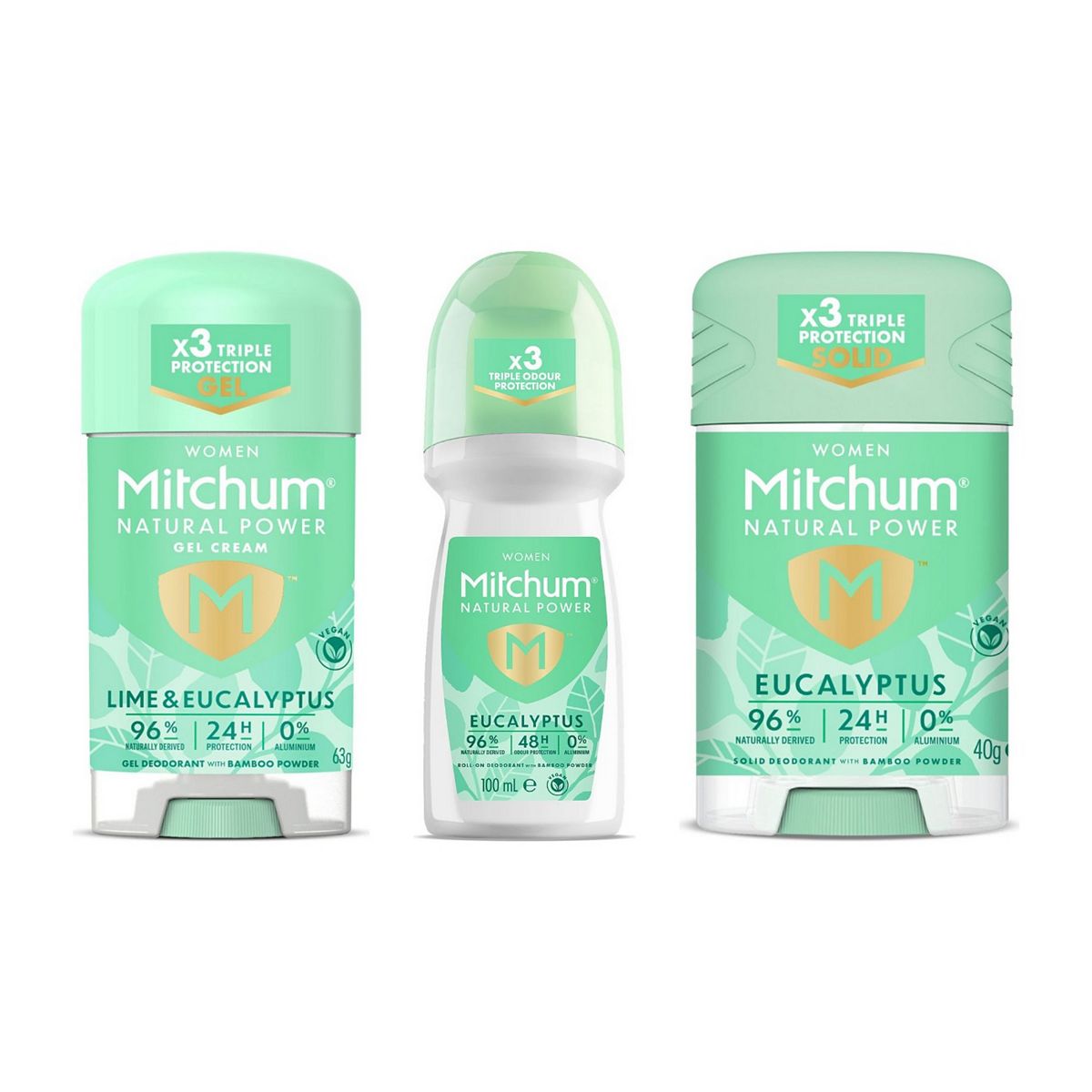 Mitchum Natural Power Antiperspirant Deodorant Eucalyptus Stick & Roll On Trio