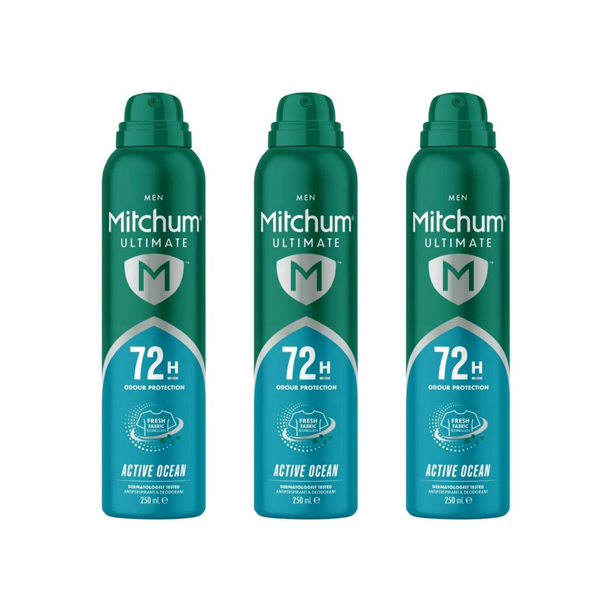 Mitchum Men Ultimate 72H Active Ocean Antiperspirant Deodorant Spray Trio, 250ml